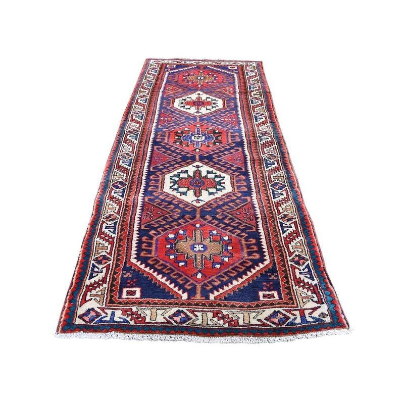 Shahbanu Rugs Vintage Persian Heriz Full Pile Pure Wool Runner Hand-Knotted Rug (3'3" x 9'8") - 3'3" x 9'8"