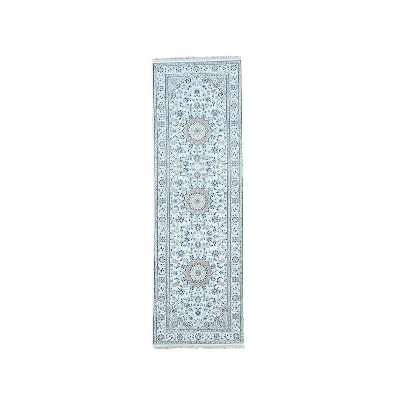 Shahbanu Rugs Wool And Silk 250 KPSI Ivory Nain Hand-Knotted Oriental Runner Rug (2'8" x 10'2") - 2'8" x 10'2"