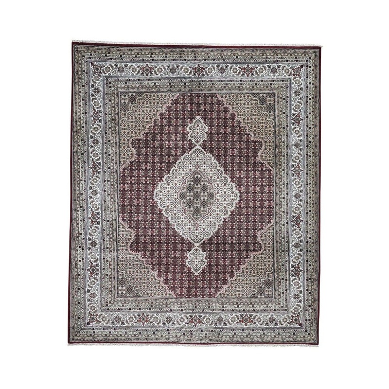 Shahbanu Rugs Wool and Silk Hand Knotted 250 Kpsi Tabriz Mahi Oriental Rug (8'0" x 9'7") - 8'0" x 9'7"
