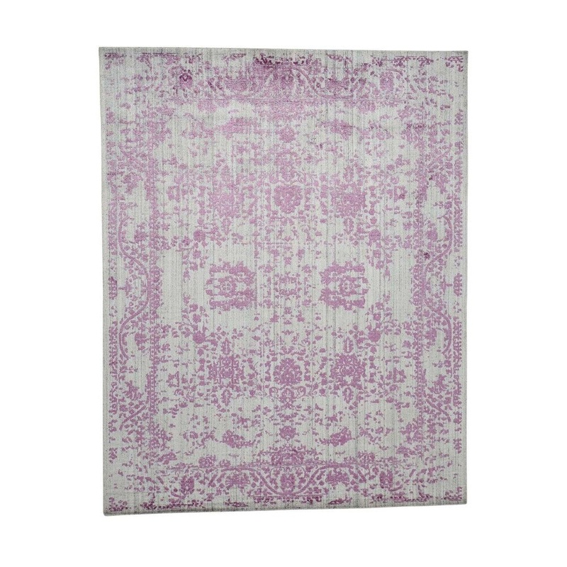 Shahbanu Rugs Wool and Silk Hand Loomed Pink Broken Persian Design Rug (7'10" x 9'10") - 7'10" x 9'10"