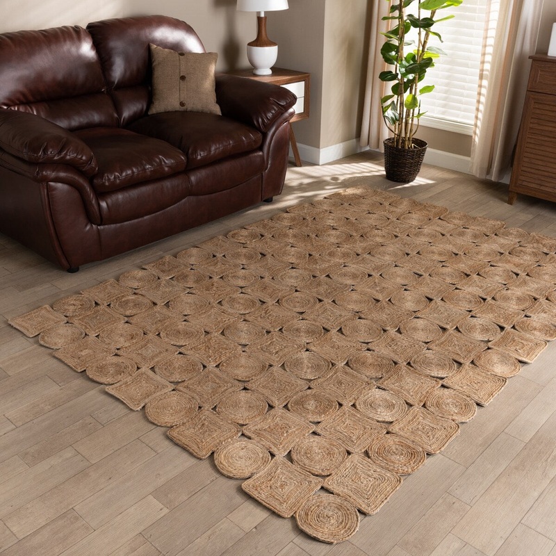 Sienna Modern Natural Brown Hand-Stitched Hemp Area Rug - 5' x 8'/Surplus