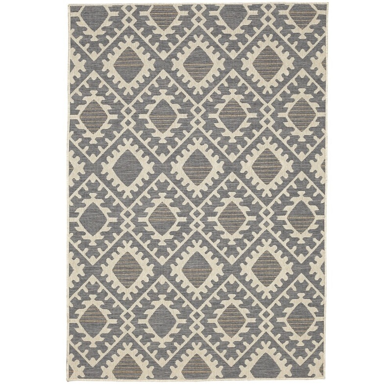 7'6"x9'6" Morrocan Diamond Polypropylene Grey Beige Rug - N/A