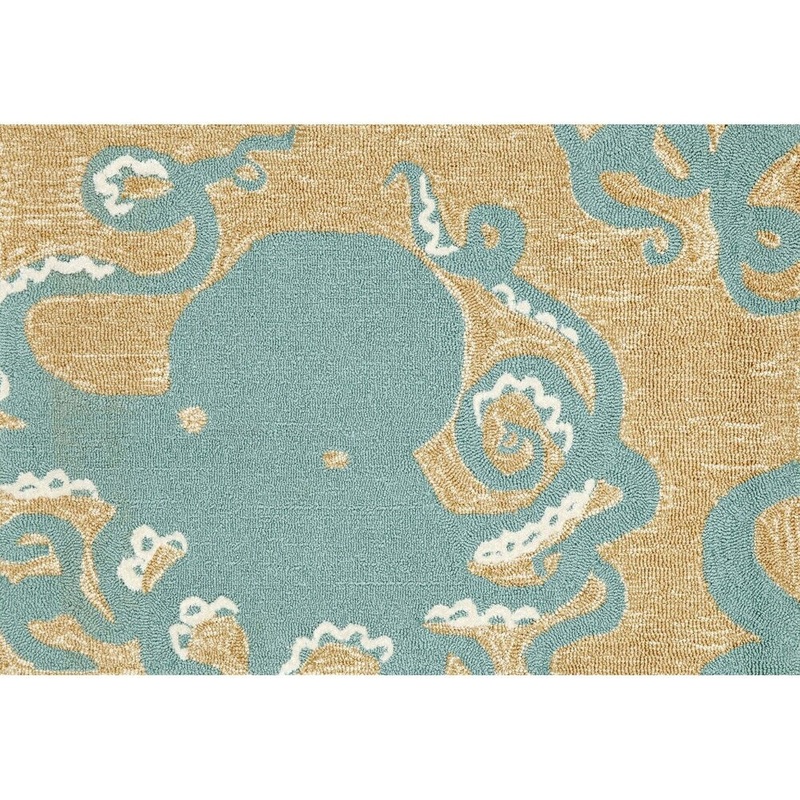 Liora Manne Frontporch Octopus Indoor/Outdoor Rug Aqua 20"X30"