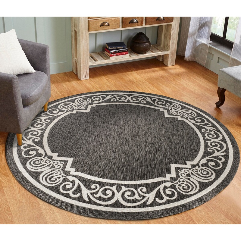 Sevita Fanciful Filigree Bordered Traditional Indoor Outdoor Rug - 7'6" Round