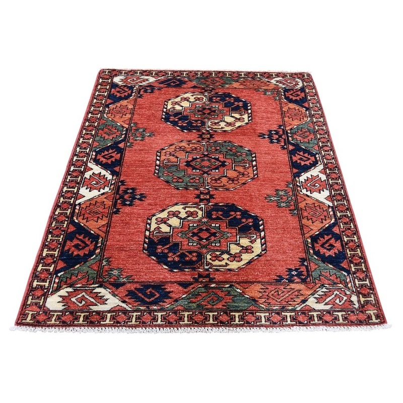 Shahbanu Rugs Afghan Ersari Elephant Feet Design Pure Wool Hand-Knotted Oriental Rug (3'5" x 4'10") - 3'5" x 4'10"