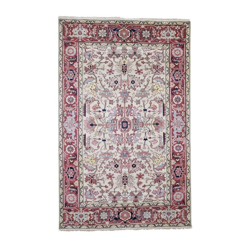 Shahbanu Rugs Hand-Knotted Antiqued Heriz All Over Design Pure Wool Oriental Rug (5'0" x 7'9") - 5'0" x 7'9"