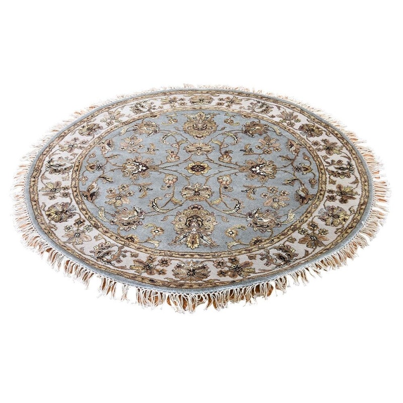 Shahbanu Rugs Hand-Knotted Half Wool and Half Silk Rajasthan Round Oriental Rug (6'0" x 6'0") - 6'0" x 6'0"