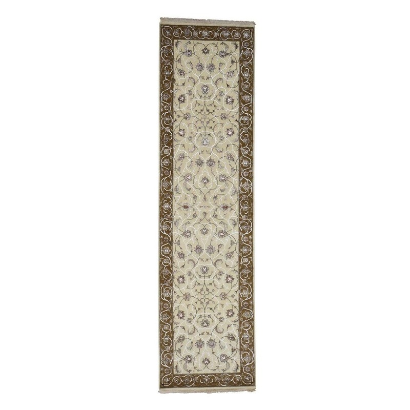 Shahbanu Rugs Hand-Knotted Half Wool Half Silk 300 Kpsi Kashan Oriental Rug (2'8" x 10'0") - 2'8" x 10'0"