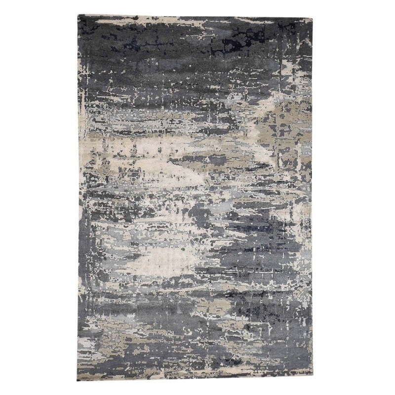 Shahbanu Rugs Hand-Knotted Wool And Silk Abstract Design Hi And Low Pile Rug (6'3" x 9'0") - 6'3" x 9'0"