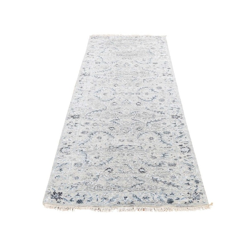 Shahbanu Rugs Hand-Knotted Wool and Silk Transitional Kashan Design Runner Rug (2'5" x 8'0") - 2'5" x 8'0"