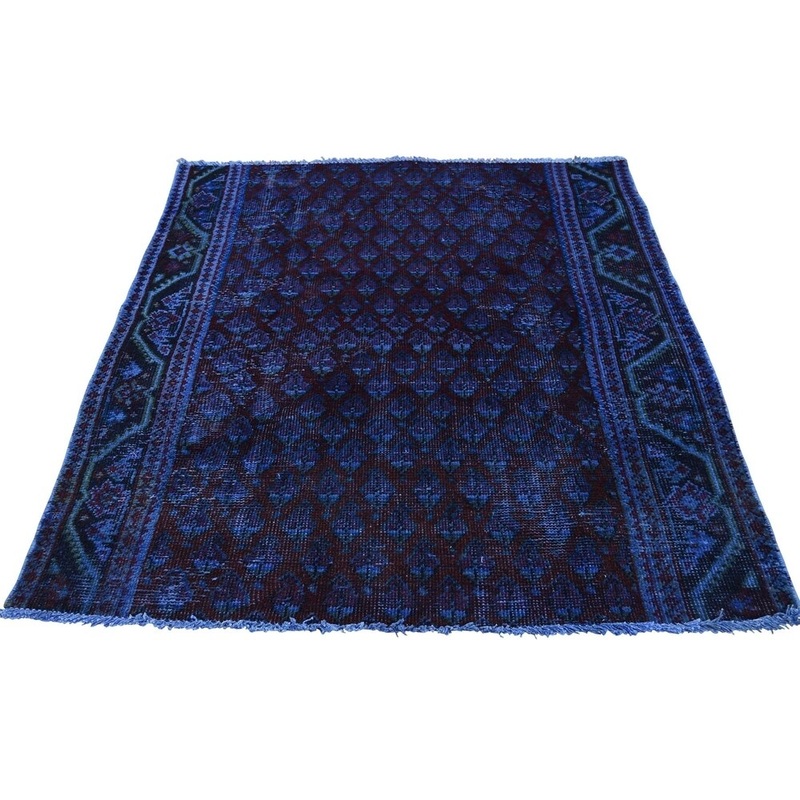 Shahbanu Rugs Handmade Overdyed Persian Sarouk Mir Fragment Vintage Rug (3'8" x 4'6") - 3'8" x 4'6"