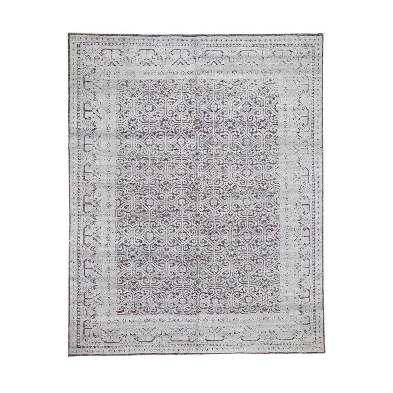 Shahbanu Rugs Hi-Low Pile Oxidized Wool Khotan Design Hand-Knotted Oriental Rug (8'0" x 10'0") - 8'0" x 10'0"