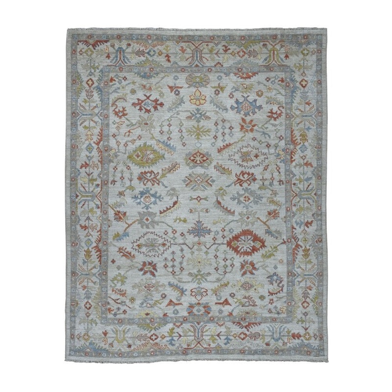 Shahbanu Rugs Ivory Oushak Soft Silky Wool Hand Knotted Oriental Rug (7'10" x 9'5") - 7'10" x 9'5"