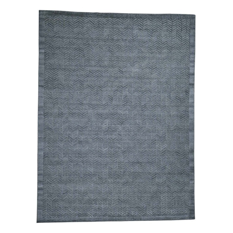 Shahbanu Rugs Modern Wool & Silk Hi-Low Pile Hand-Loomed Oriental Rug (9'4" x 12'5") - 9'4" x 12'5"