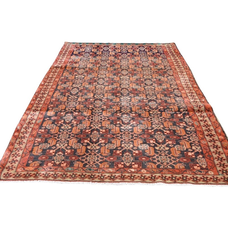 Shahbanu Rugs Orange Vintage North West Persian With Fish Design Wide Runner Rug (4'5" x 8'9") - 4'5" x 8'9"