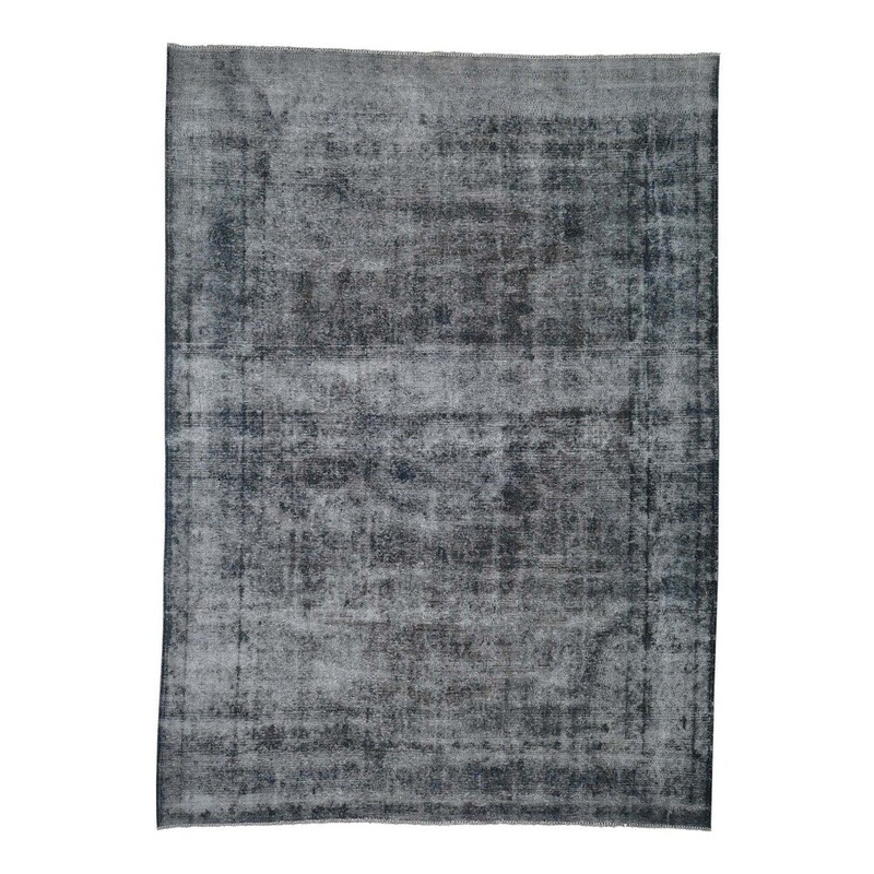 Shahbanu Rugs Overdyed Kerman Pure Wool Hand-Knotted Worn Pile Oriental Rug (7'9" x 10'9") - 7'9" x 10'9"