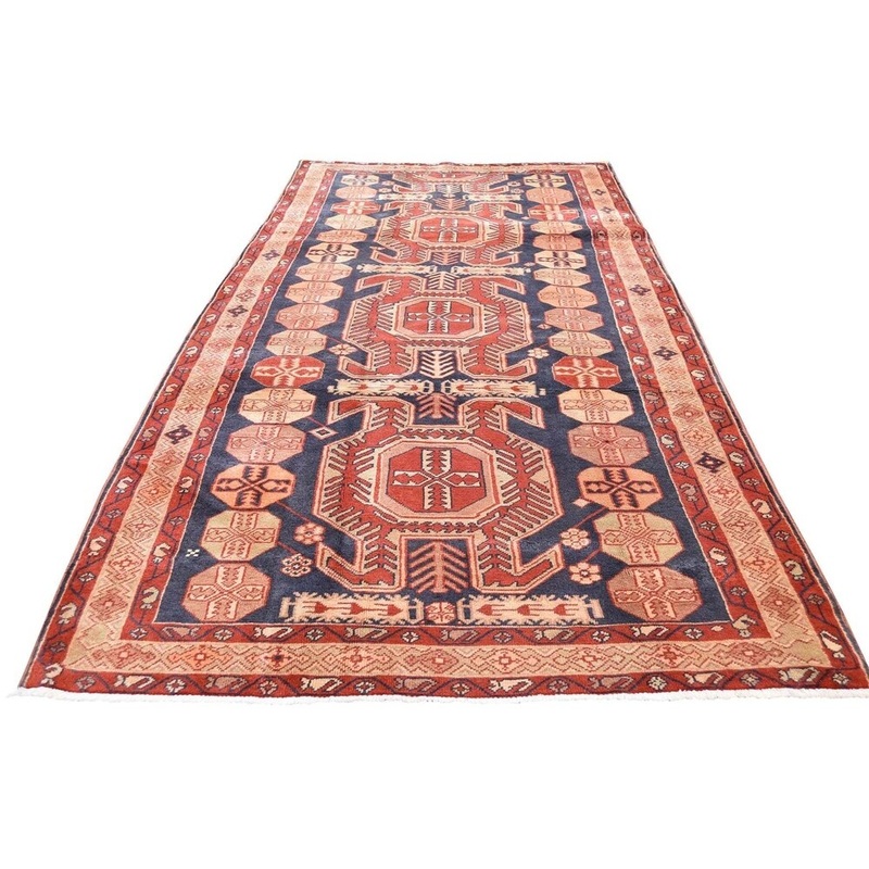 Shahbanu Rugs Red Vintage North West Persian Pure Wool Wide Runner Hand-Knotted Rug (4'7" x 10'4") - 4'7" x 10'4"