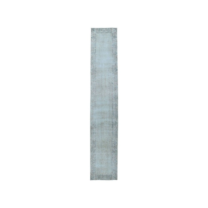Shahbanu Rugs Vintage White Wash Tabriz Worn Wool Runner Hand-Knotted Oriental Rug (2'7" x 12'4") - 2'7" x 12'4"
