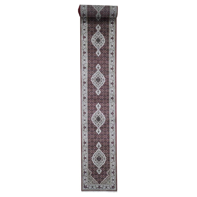 Shahbanu Rugs Wool and Silk 250 Kpsi Tabriz Mahi Hand-Knotted XL Runner Rug (2'7" x 27'1") - 2'7" x 27'1"