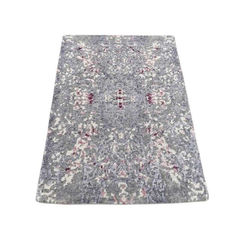 Shahbanu Rugs Wool and Silk Modern Abstract Design Hi-Lo Pile Hand-Knotted Rug (2'0" x 3'0") - 2'0" x 3'0"