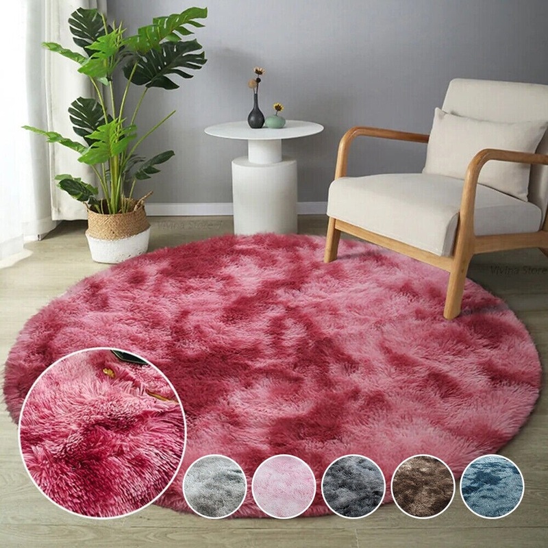 Round Fluffy Shaggy Area Rug Anti-Skid Bedroom Mat