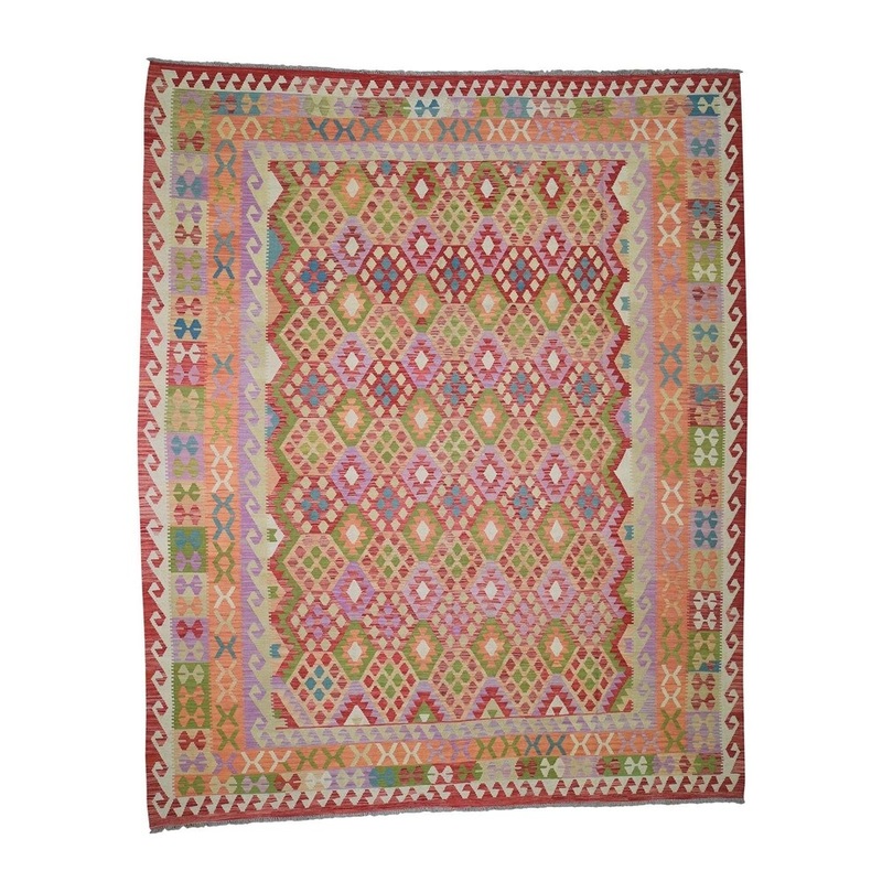 Shahbanu Rugs Afghan Kilim Vegetable Dyes Flat Weave Hand-Woven Pure Wool Rug (10'4" x 12'5") - 10'4" x 12'5"