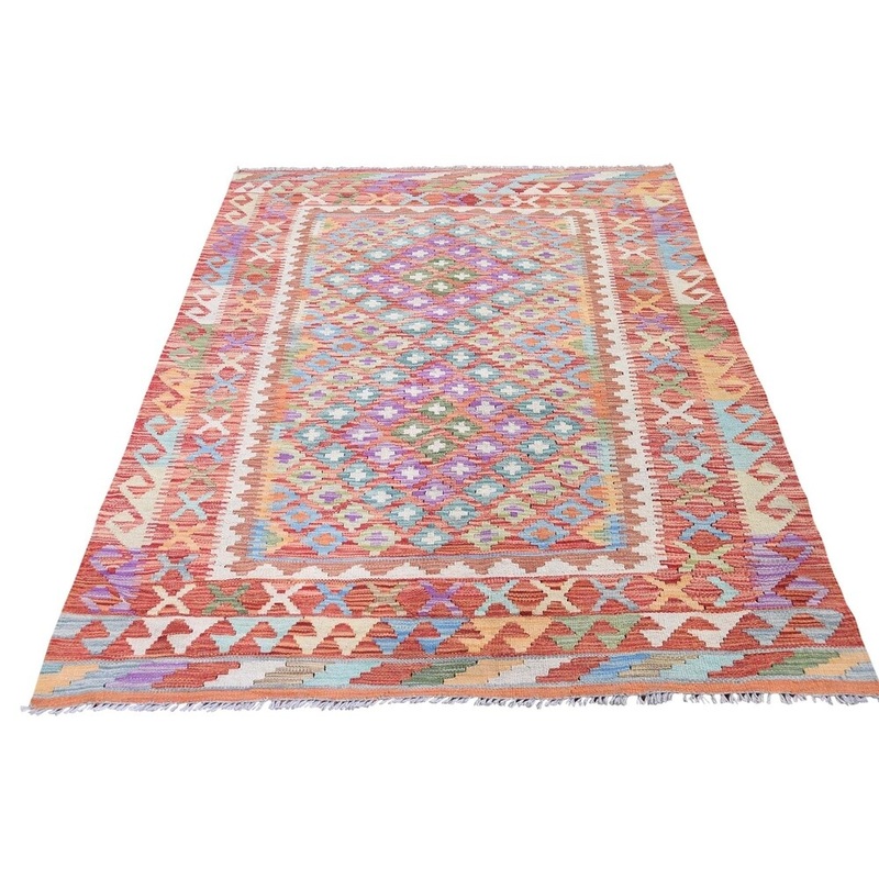 Shahbanu Rugs Afghan Kilim Vegetable Dyes Flat Weave Hand-Woven Pure Wool Rug (4'2" x 6'0") - 4'2" x 6'0"