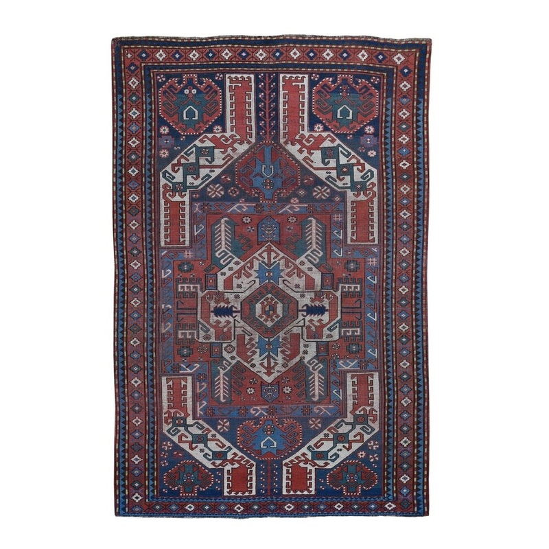 Shahbanu Rugs Antique Caucasian Kazak Worn Pile Hand Knotted Oriental Rug (5'0" x 8'9") - 5'0" x 8'9"