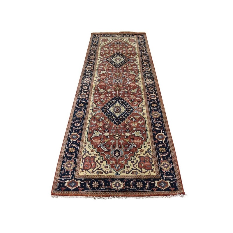 Shahbanu Rugs Antiqued Heriz Re-Creation Runner Pure Wool Hand Knotted Oriental Rug (2'8" x 8'0") - 2'8" x 8'0"