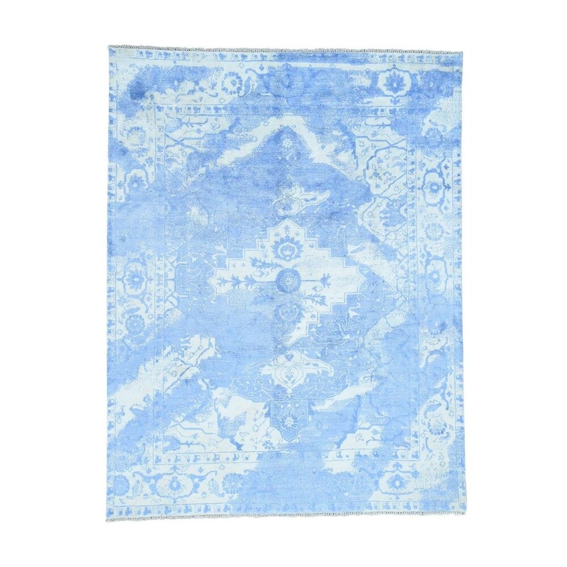 Shahbanu Rugs Art Silk Broken Heriz Design Hand-Knotted Oriental Rug (7'9" x 10'0") - 7'9" x 10'0"