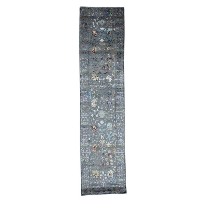 Shahbanu Rugs Arts and Crafts Design Wool and Silk Hand Knotted Runner Rug (2'5" x 10'0") - 2'5" x 10'0"