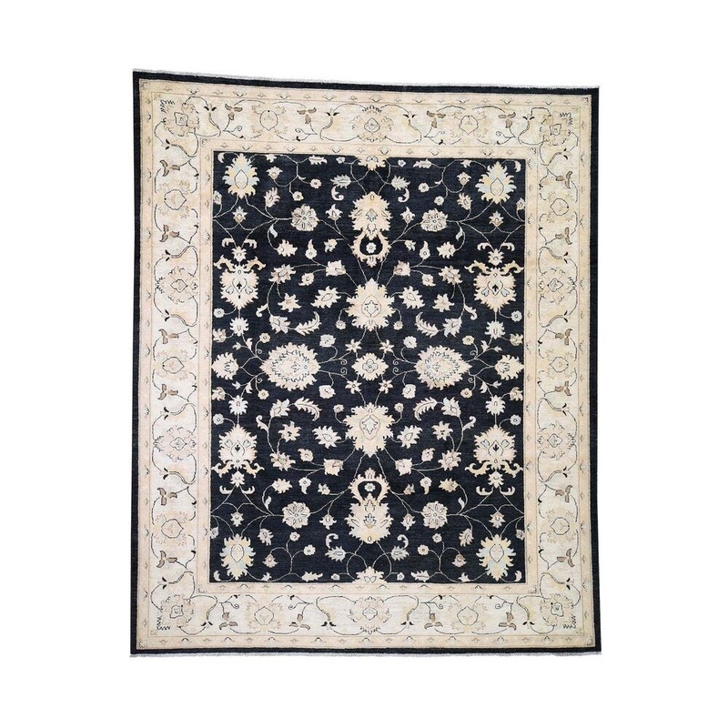 Shahbanu Rugs Black Peshawar Pure Wool Hand Knotted Oriental Rug (8'0" x 9'7") - 8'0" x 9'7"
