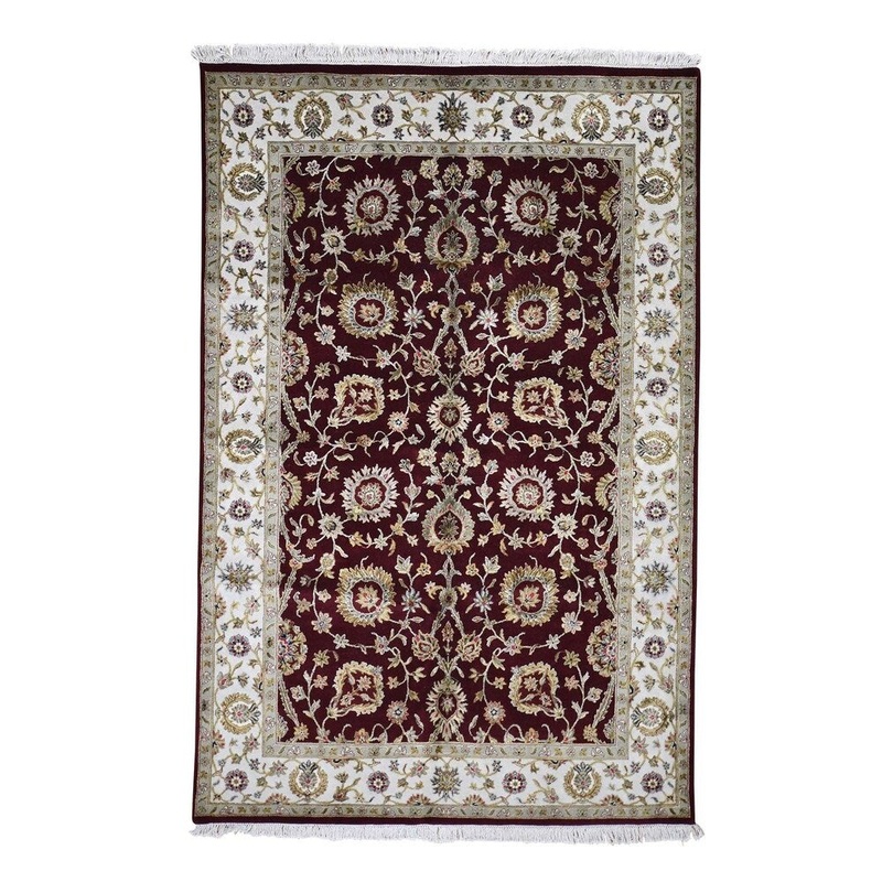 Shahbanu Rugs Hand-Knotted Half Wool & Half Silk Rajasthan Oriental Rug (6'0" x 9'0") - 6'0" x 9'0" - 6'0" x 9'0"