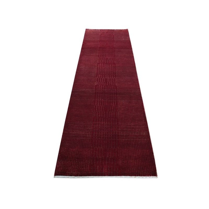 Shahbanu Rugs Hand-Knotted Wool and Silk Tone-on-Tone Red Nepali Runner Oriental Rug (2'4" x 8'2") - 2'4" x 8'2"