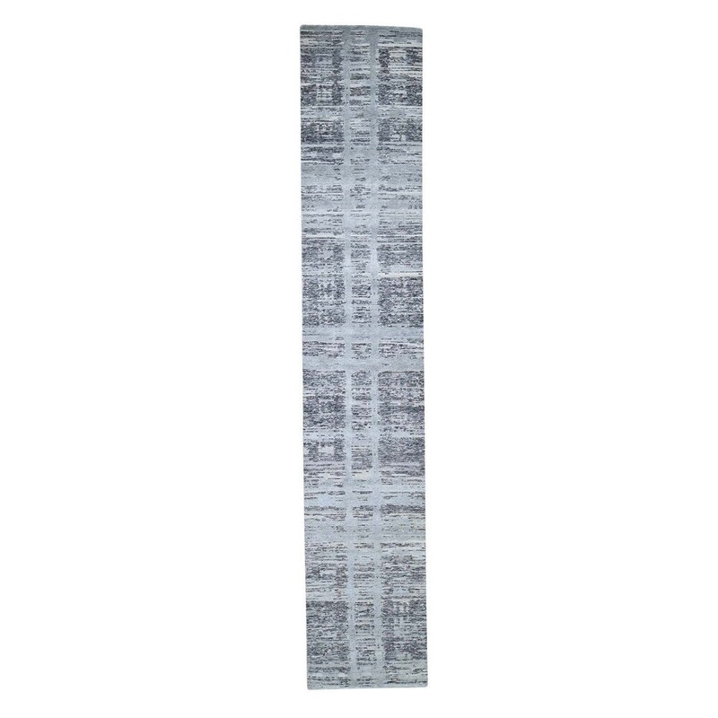 Shahbanu Rugs Hand Spun Undyed Natural Wool Modern Runner Oriental Hand-Knotted Rug (2'7" x 13'10") - 2'7" x 13'10"