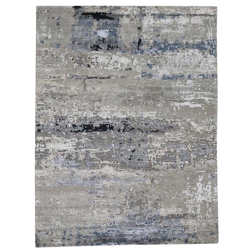 Shahbanu Rugs Hi-Low Pile Abstract Design Wool And Silk Hand-Knotted Oriental Rug (5'2" x 7'1") - 5'2" x 7'1"