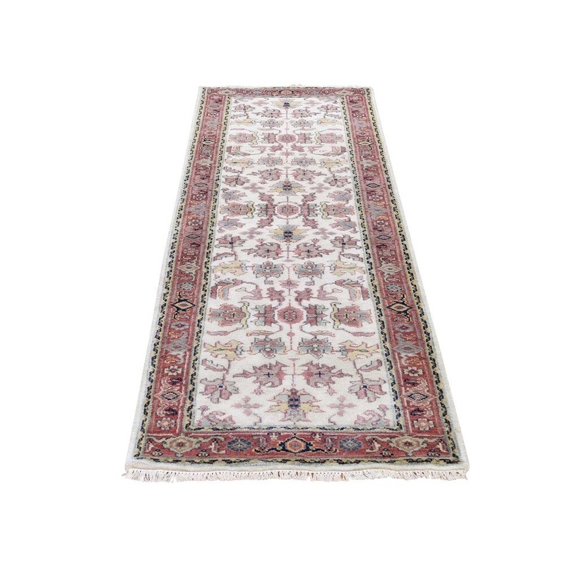 Shahbanu Rugs Ivory Heriz Revival All Over Design Pure Wool Handmade Runner Rug (2'6" x 7'9") - 2'6" x 7'9"