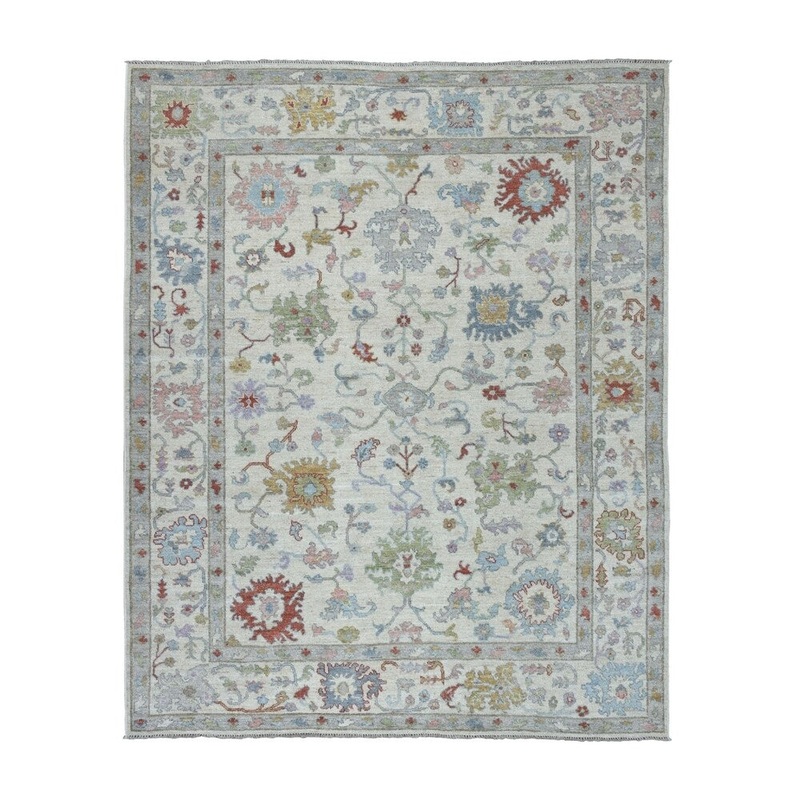 Shahbanu Rugs Ivory Oushak Soft Silky Wool Hand Knotted Oriental Rug (7'9" x 9'6") - 7'9" x 9'6"