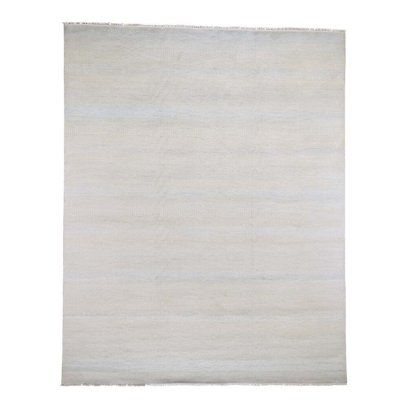 Shahbanu Rugs Light Blue Grass Design Gabbeh Wool and Silk Hand-Knotted Oriental Rug (8'2" x 10'3") - 8'2" x 10'3"