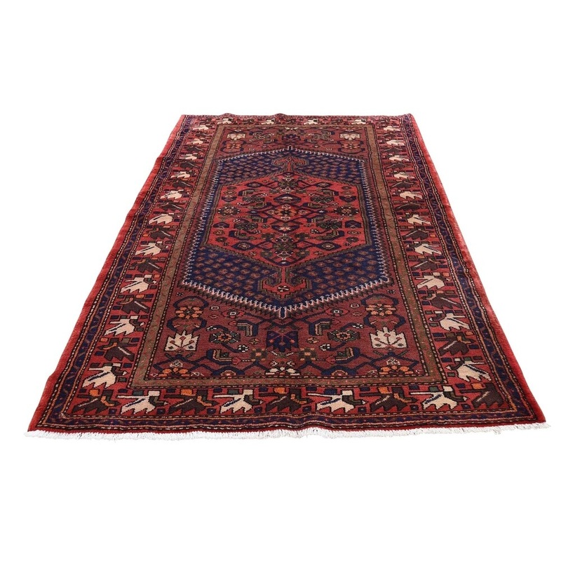 Shahbanu Rugs New Persian Hamadan Pure Wool Red Hand-Knotted Rug (4'3" x 7'10") - 4'3" x 7'10"