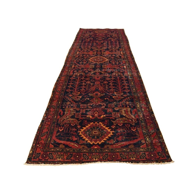 Shahbanu Rugs Overdyed Hand-Knotted Worn Oriental Rug (3'8" x 13'8") - 3'8" x 13'8"