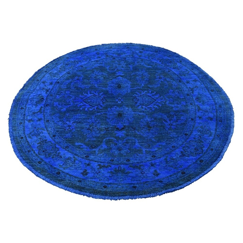 Shahbanu Rugs Overdyed Peshawar Pure Wool Round Hand Knotted Oriental Rug (4'1" x 4'2") - 4'1" x 4'2"