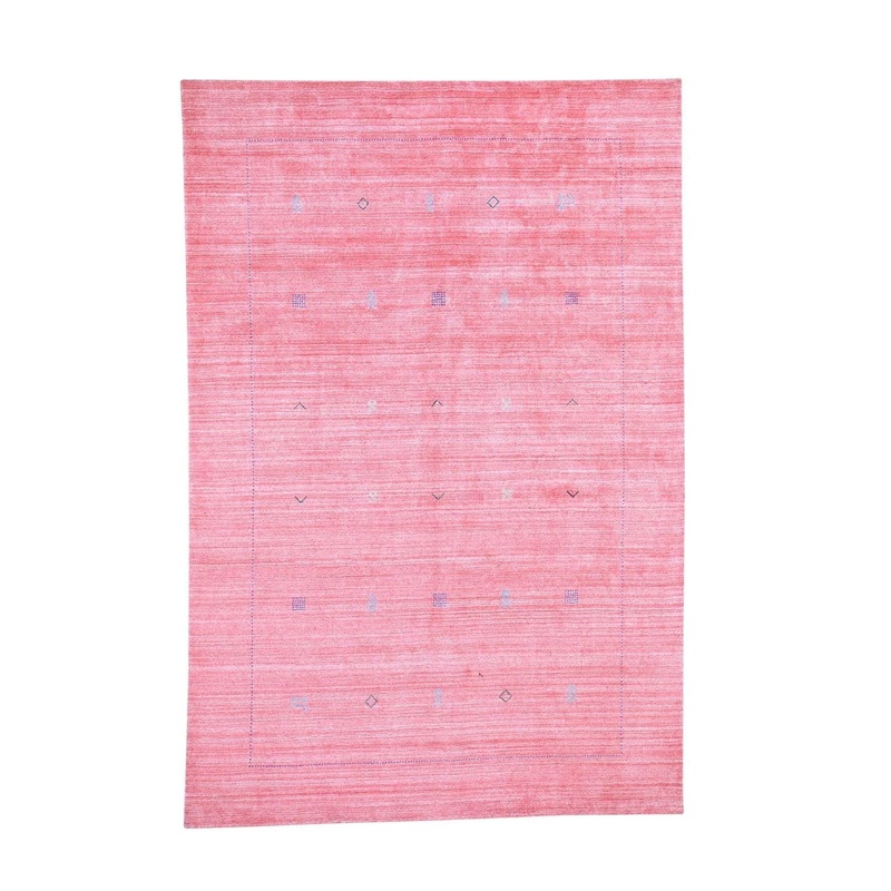 Shahbanu Rugs Pink Wool and Silk Hand Loomed Gabbeh Oriental Rug (6'2" x 9'0") - 6'2" x 9'0"