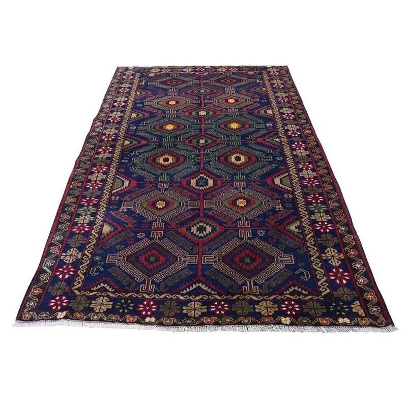 Shahbanu Rugs Pure Wool Geometric Design Afghan Baluch Handmade Oriental Rug (4'2" x 7'6") - 4'2" x 7'6"