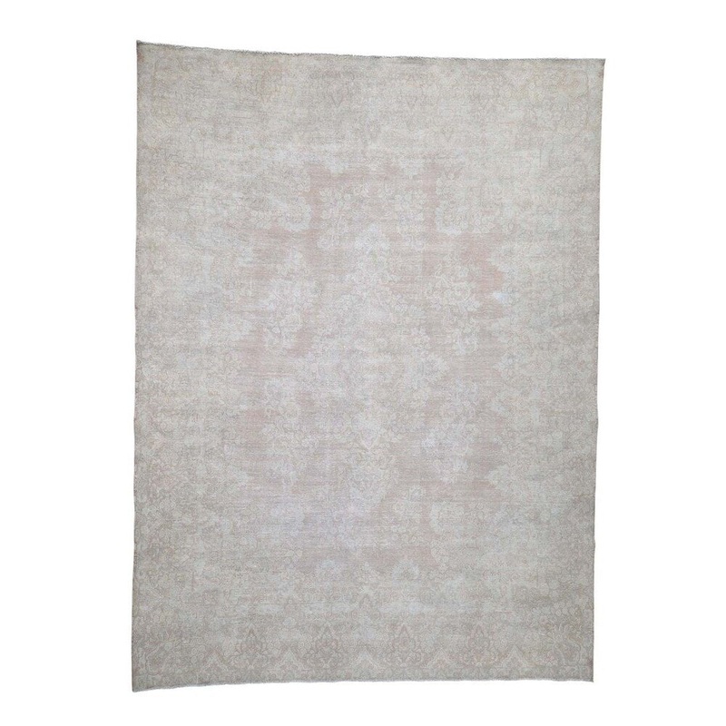 Shahbanu Rugs Washed Out Kerman Champagne Colour Hand-Knotted Pure Wool Oriental Rug (9'5" x 12'10") - 9'5" x 12'10"