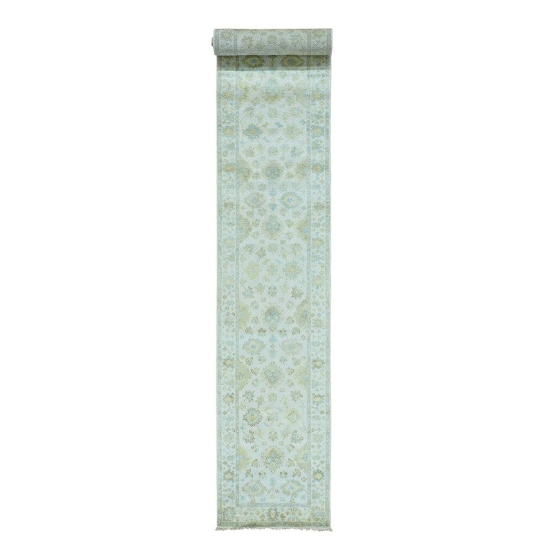 Shahbanu Rugs White Wash Oushak XL Runner Hand Knotted Pure Wool Rug (2'6" x 17'4") - 2'6" x 17'4"