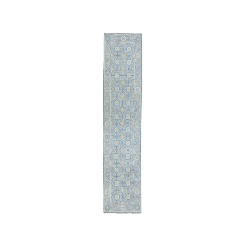Shahbanu Rugs White Wash Peshawar Pure Wool Hand-Knotted Runner Oriental Rug (2'6" x 9'8") - 2'6" x 9'8"