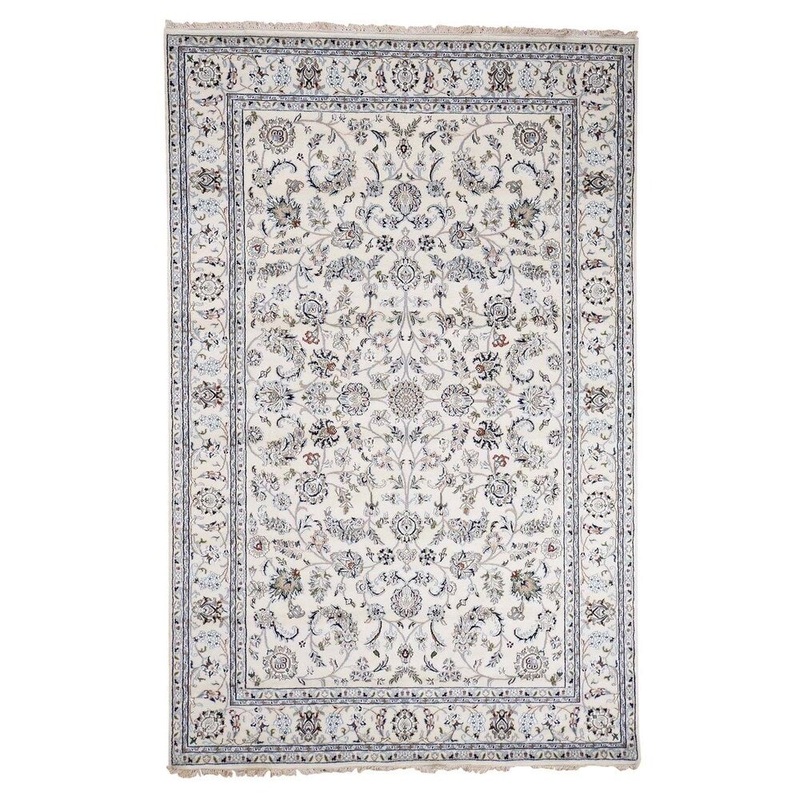 Shahbanu Rugs Wool And Silk 250 KPSI All Over Design Nain Hand-Knotted Oriental Rug (6'0" x 9'0") - 6'0" x 9'0"