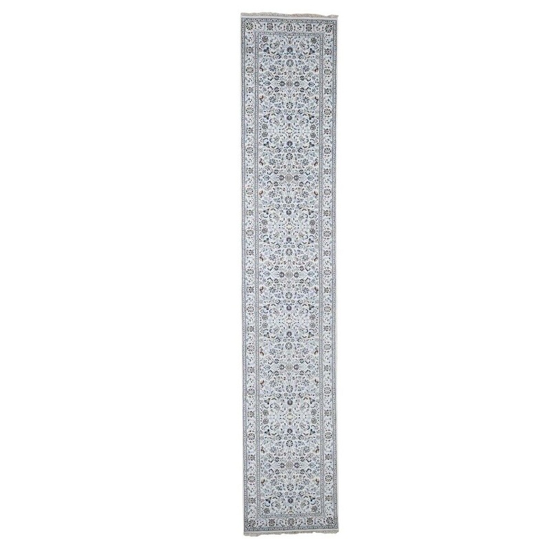 Shahbanu Rugs Wool And Silk 250 KPSI Ivory Nain Hand-Knotted Oriental Runner Rug (2'8" x 11'2") - 2'8" x 11'2"