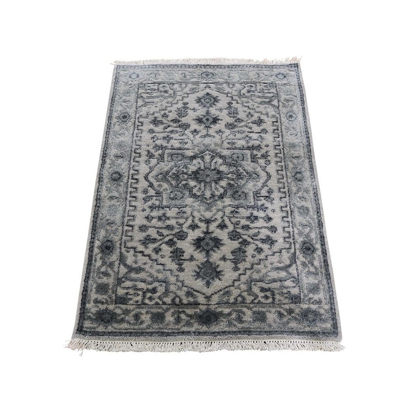 Shahbanu Rugs Wool And Silk Heriz Design Grey Hand-Knotted Oriental Rug (2'1" x 3'2") - 2'1" x 3'2"